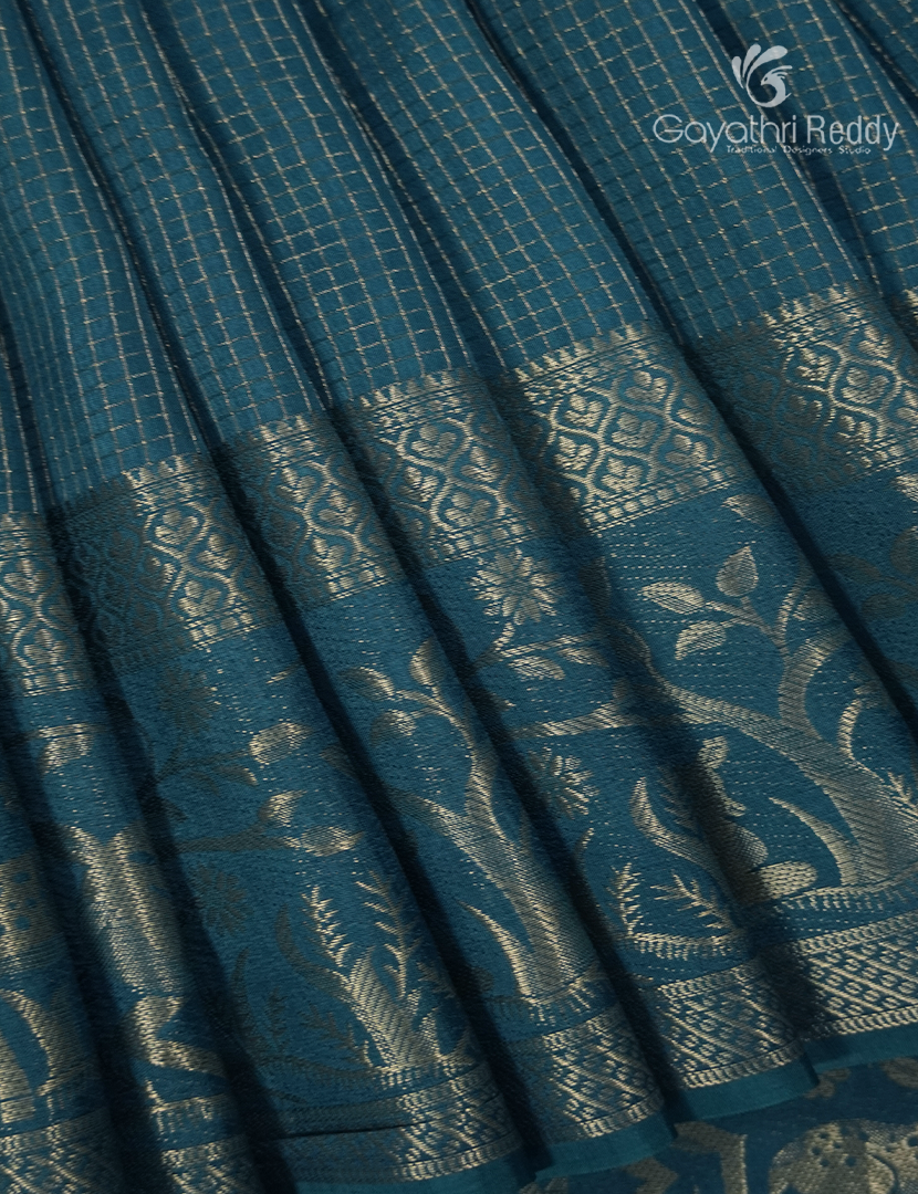 Semi Mysore Crepe Saree in Peacock Blue
