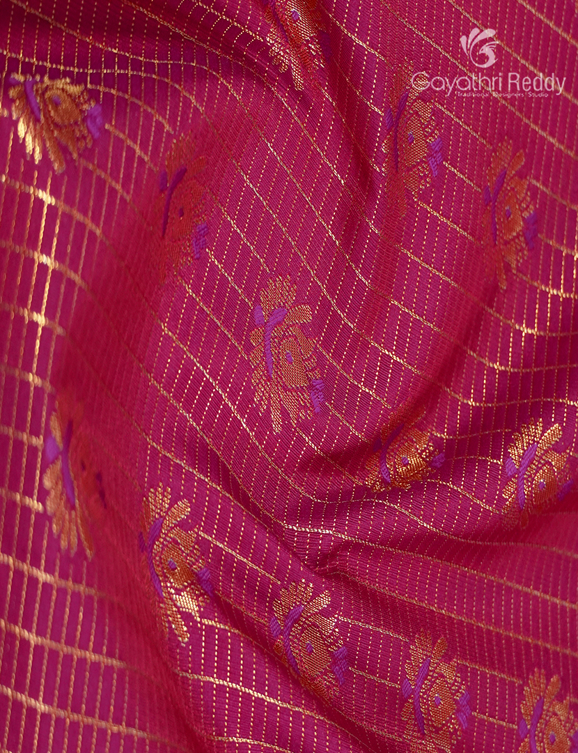 Semi Kanchipuram Silk Saree in Rani Pink and Royal /blue