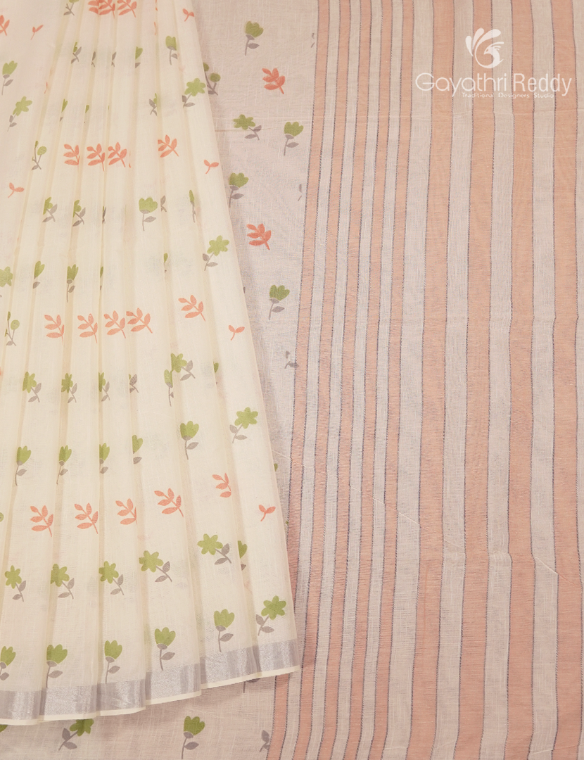 Pure Kanchi Cotton Printed Saree in Ivory
