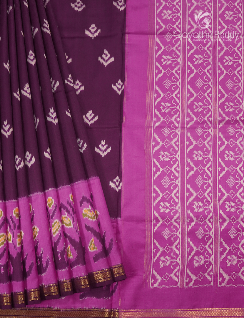 Pure Ikat Silk Saree in Burgundy and Pink