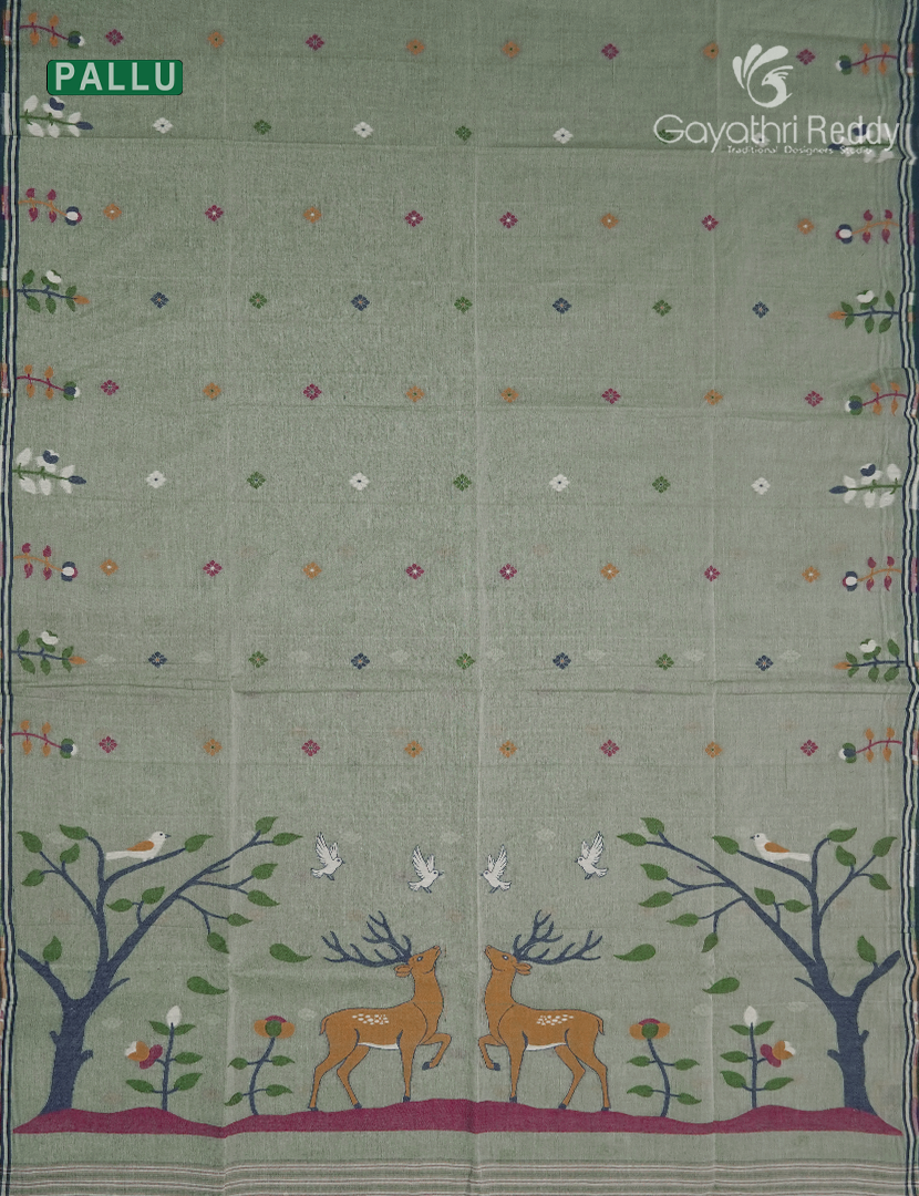 Jamdani Cotton Saree in Sage Green