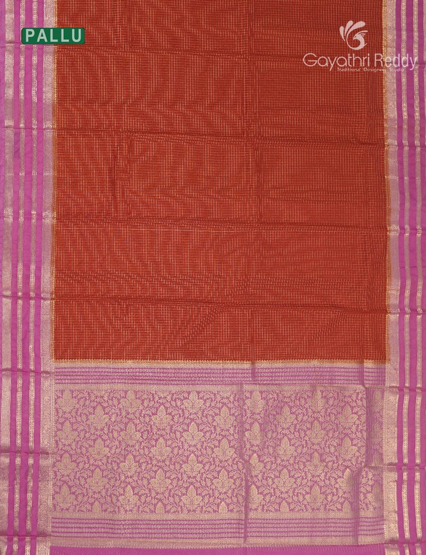 Semi Mysore Crepe Saree in Rust Orange and Baby Pink