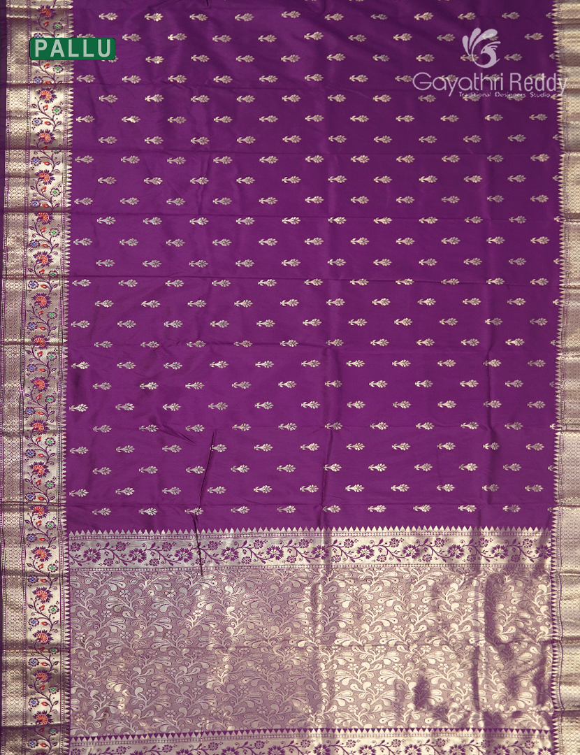 Semi Banaras Katan Silk Saree in Deep Violet and Red