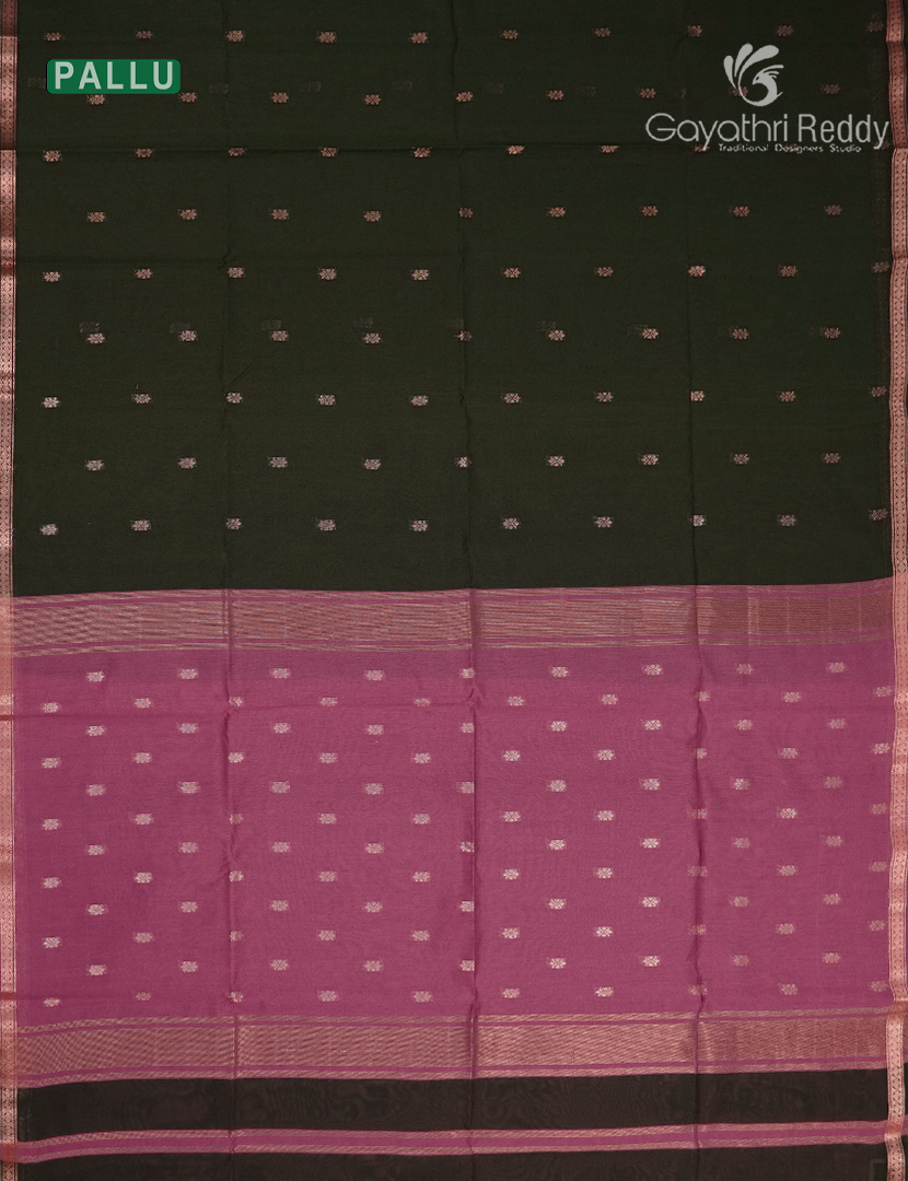 Kanchipuram Sico Saree in Deep Green and Rose Pink