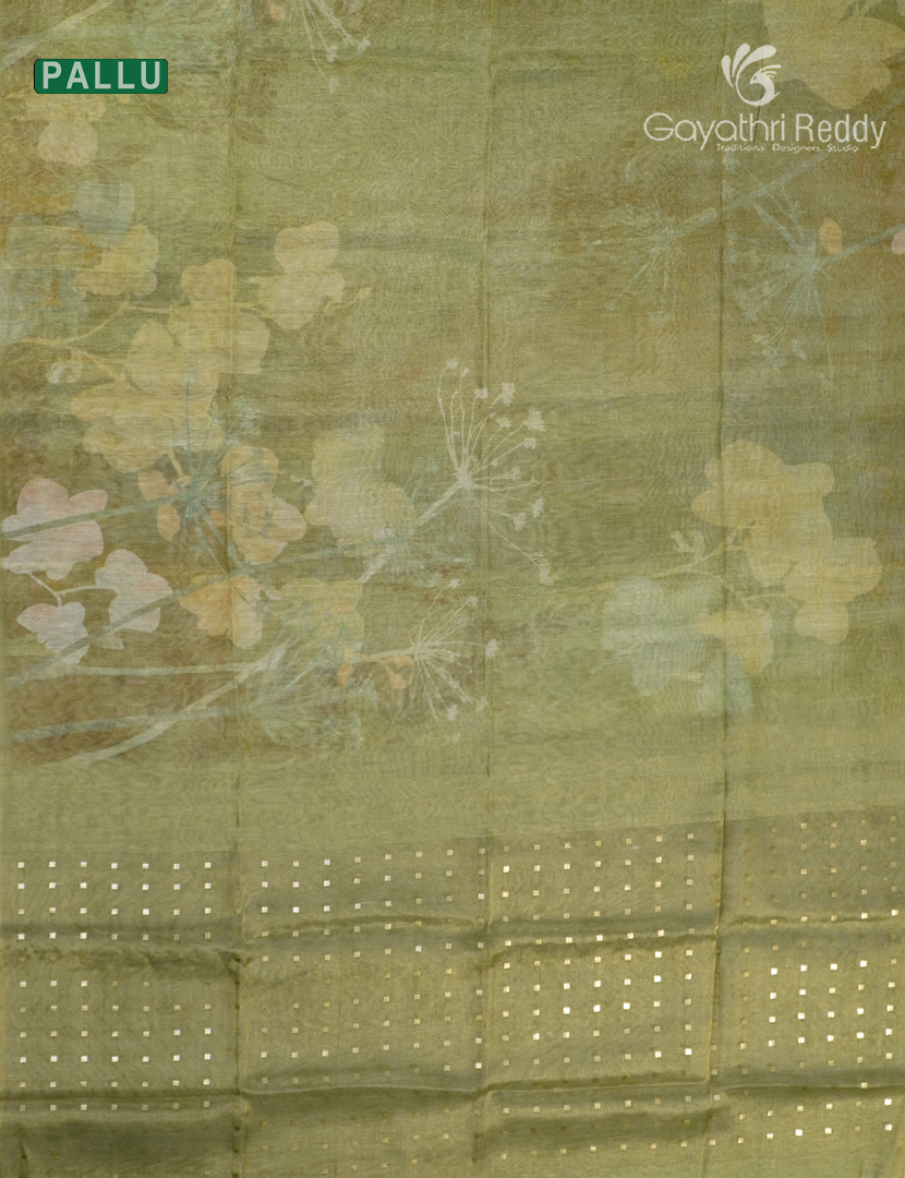 Linen Silk Saree in Parrot Green