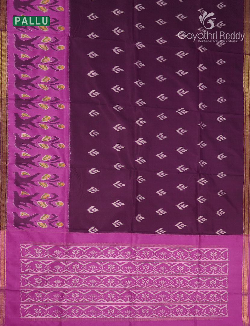 Pure Ikat Silk Saree in Burgundy and Pink