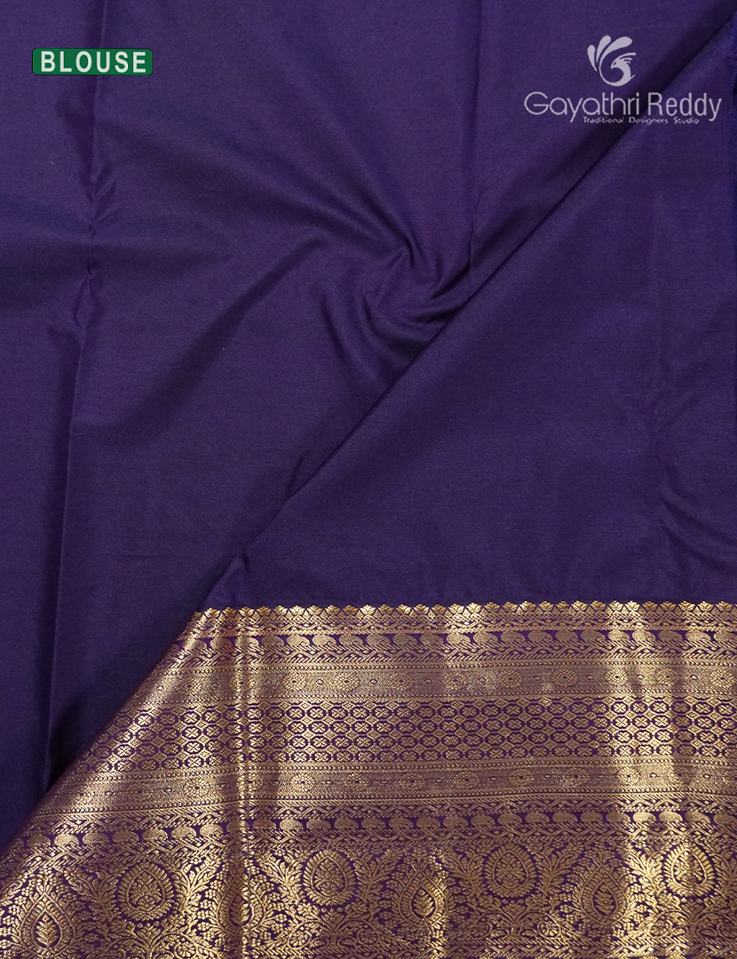 Semi Kanchipuram Silk Saree in Deep Sunshine Yellow and Deep Violet