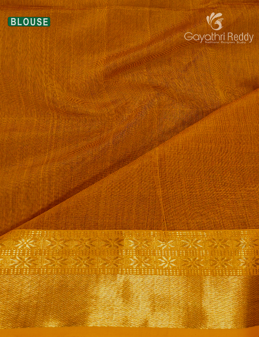 Pure Chanderi Sico Saree in Parrot Green and Mustard