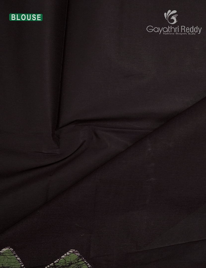 Cotton Batik Print Saree in Slate Black