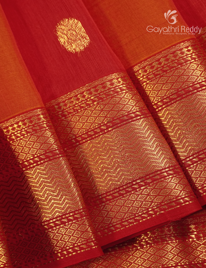 Pure Chanderi Sico Saree in Red and Orange