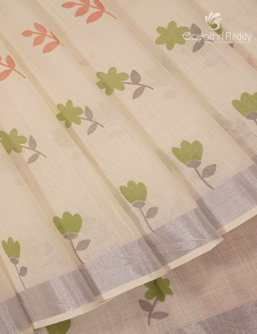 Pure Kanchi Cotton Printed Saree in Ivory