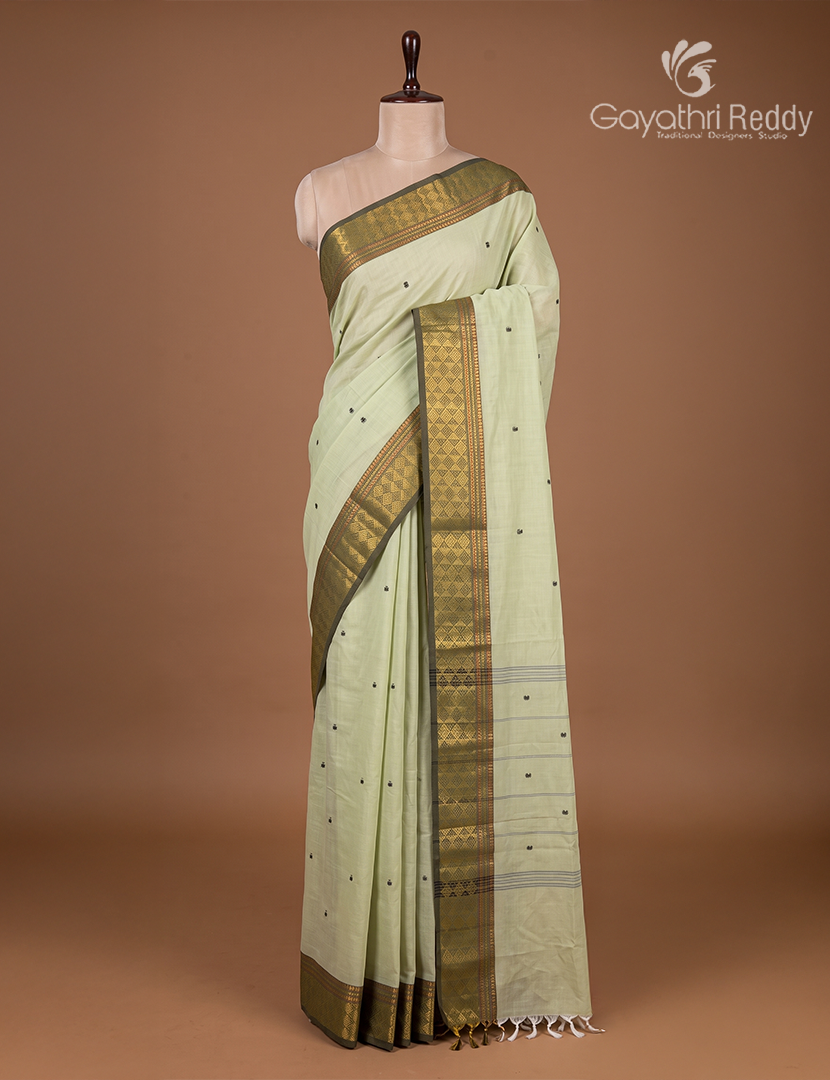 Pure Handloom Cotton Saree in Light Pista Green