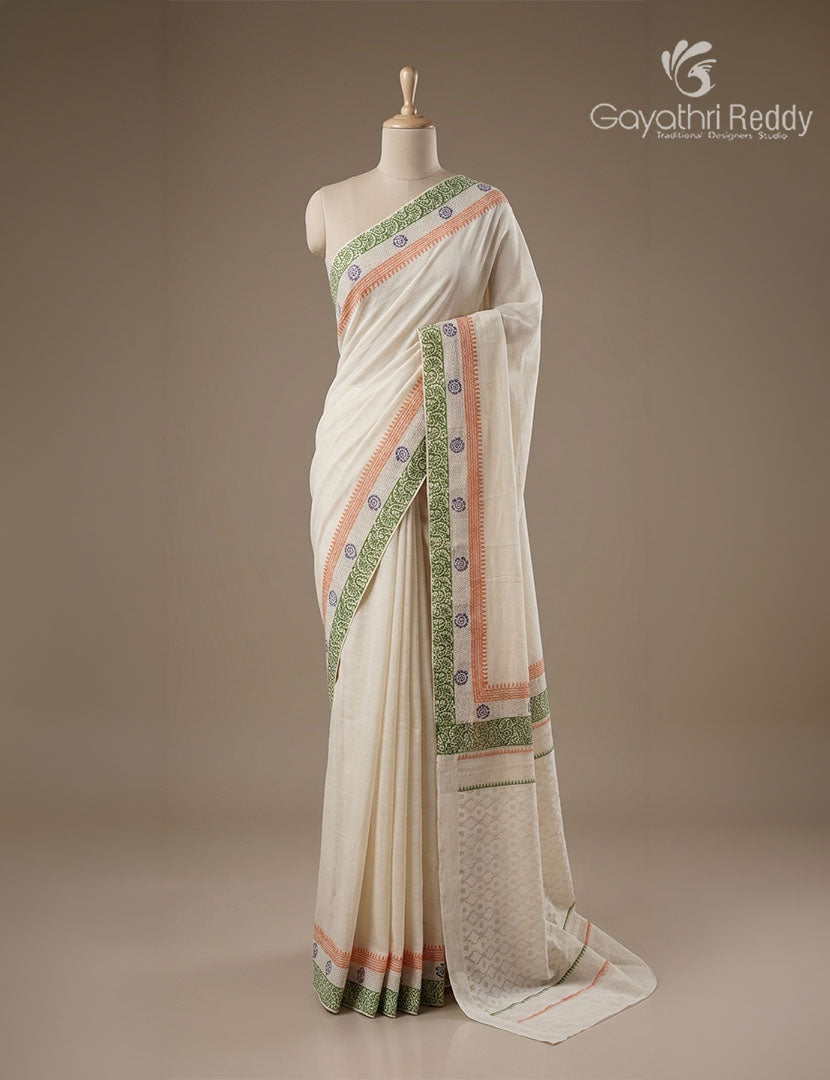 Munga Silk Saree in White with Tiranga Border Independence Day Special