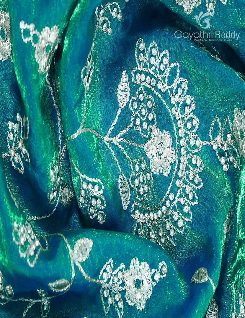 Tissue Fancy Saree in Ocean Teal