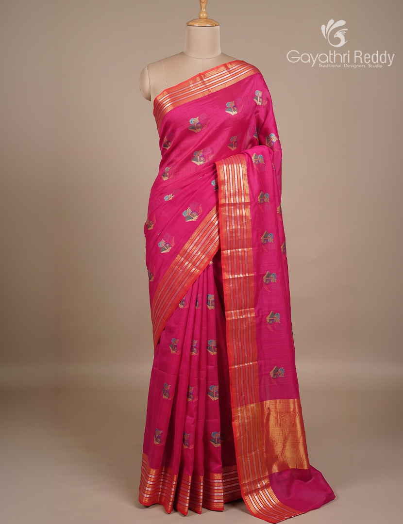Pure Silk Kota Saree in Rani Pink