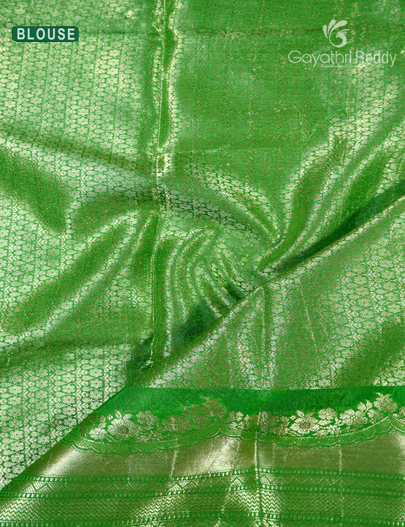 Banaras Mango Silk Saree in Neon Green