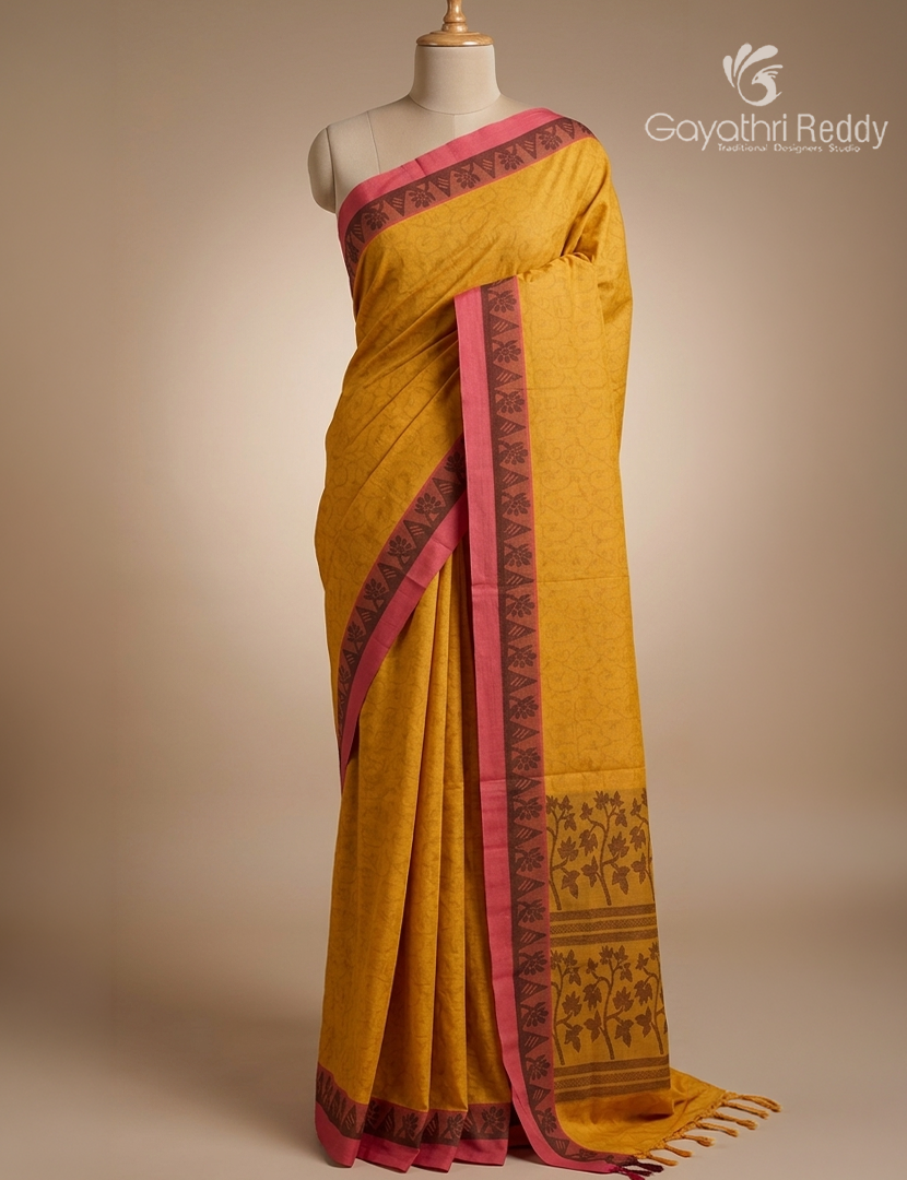 Pure Kanchi Cotton Saree in Yellow