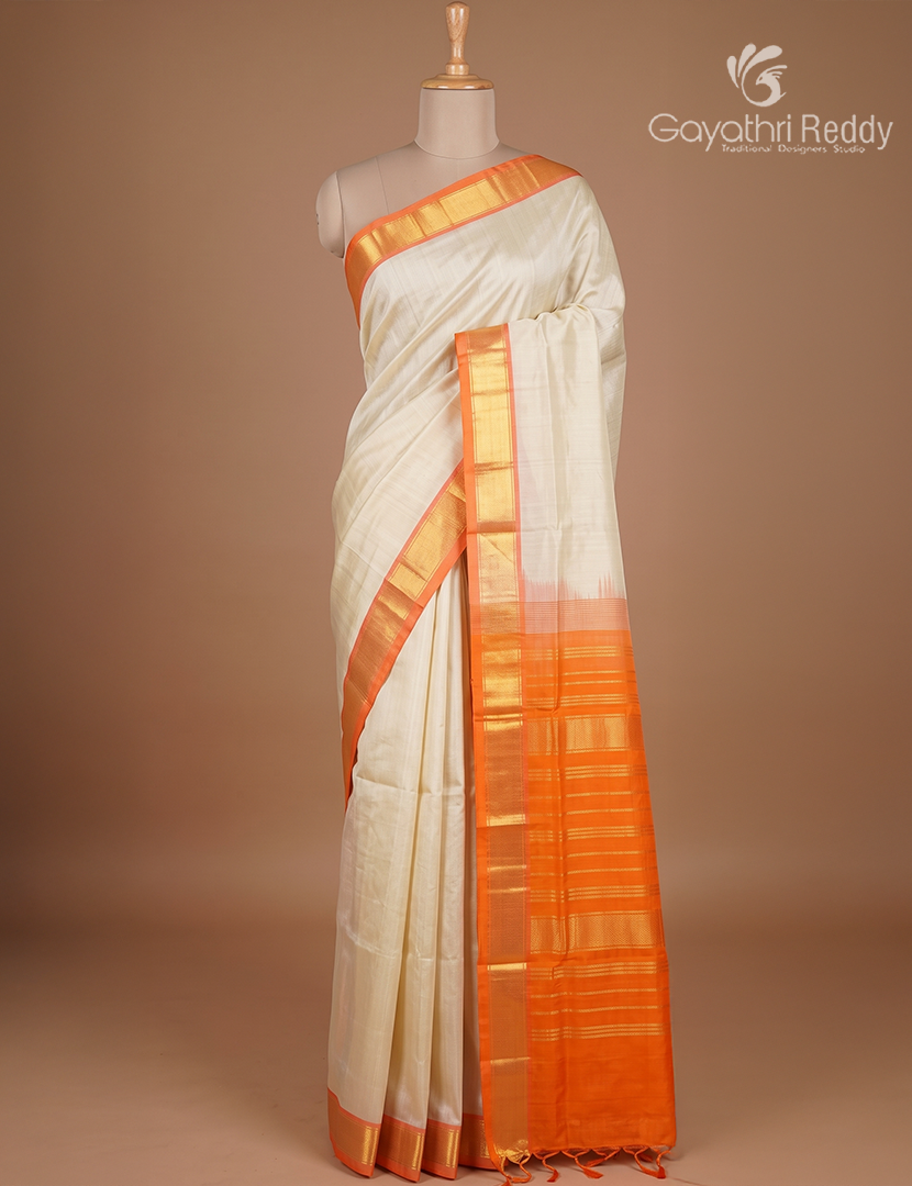 Pure Arani Sico Saree in Cream and Orange