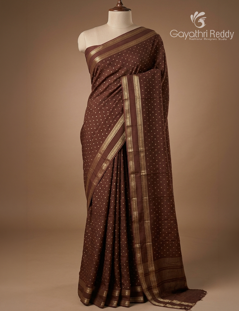 Semi Mysore Crepe Saree in Brown
