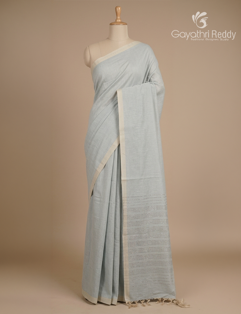 Pure Handloom Cotton Saree in Light Grey