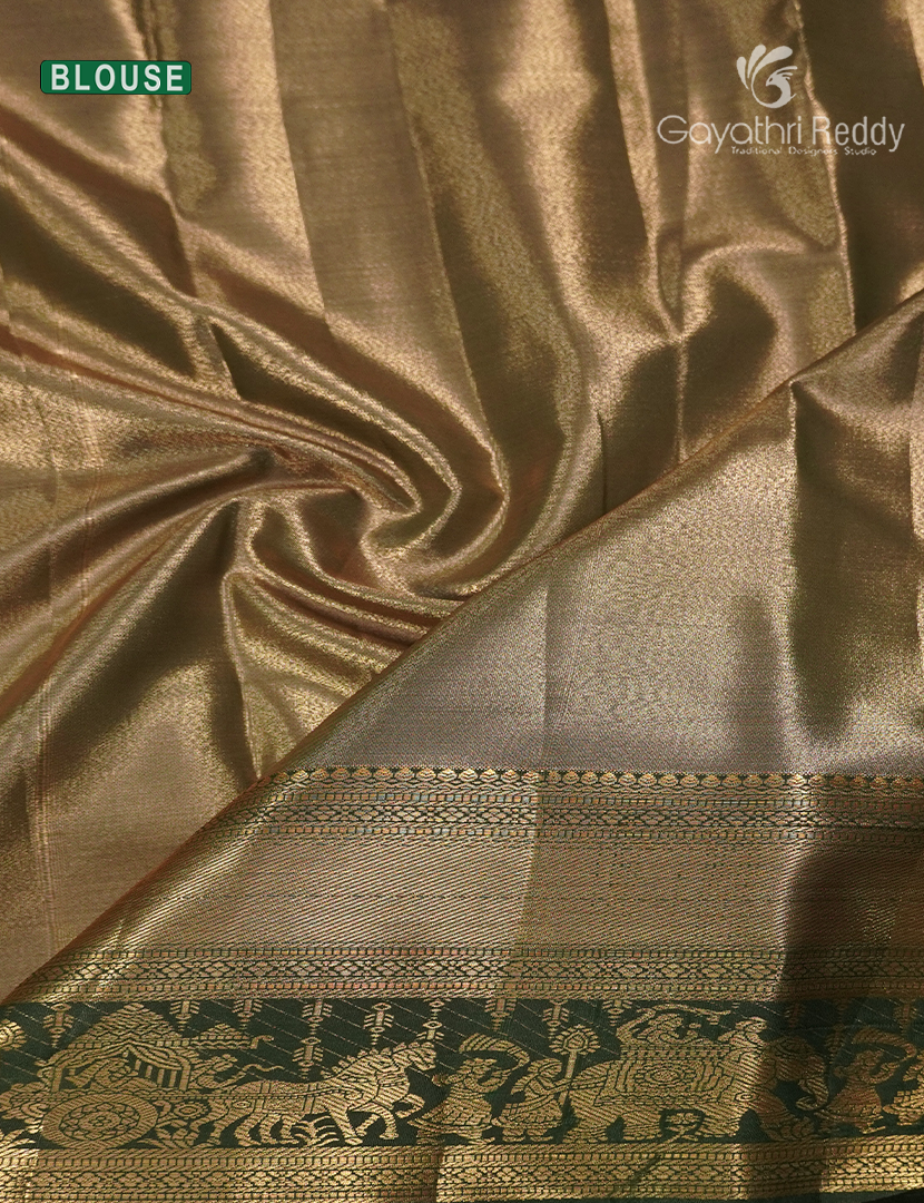 Semi Kanchipuram Silk Saree in Orange and Green
