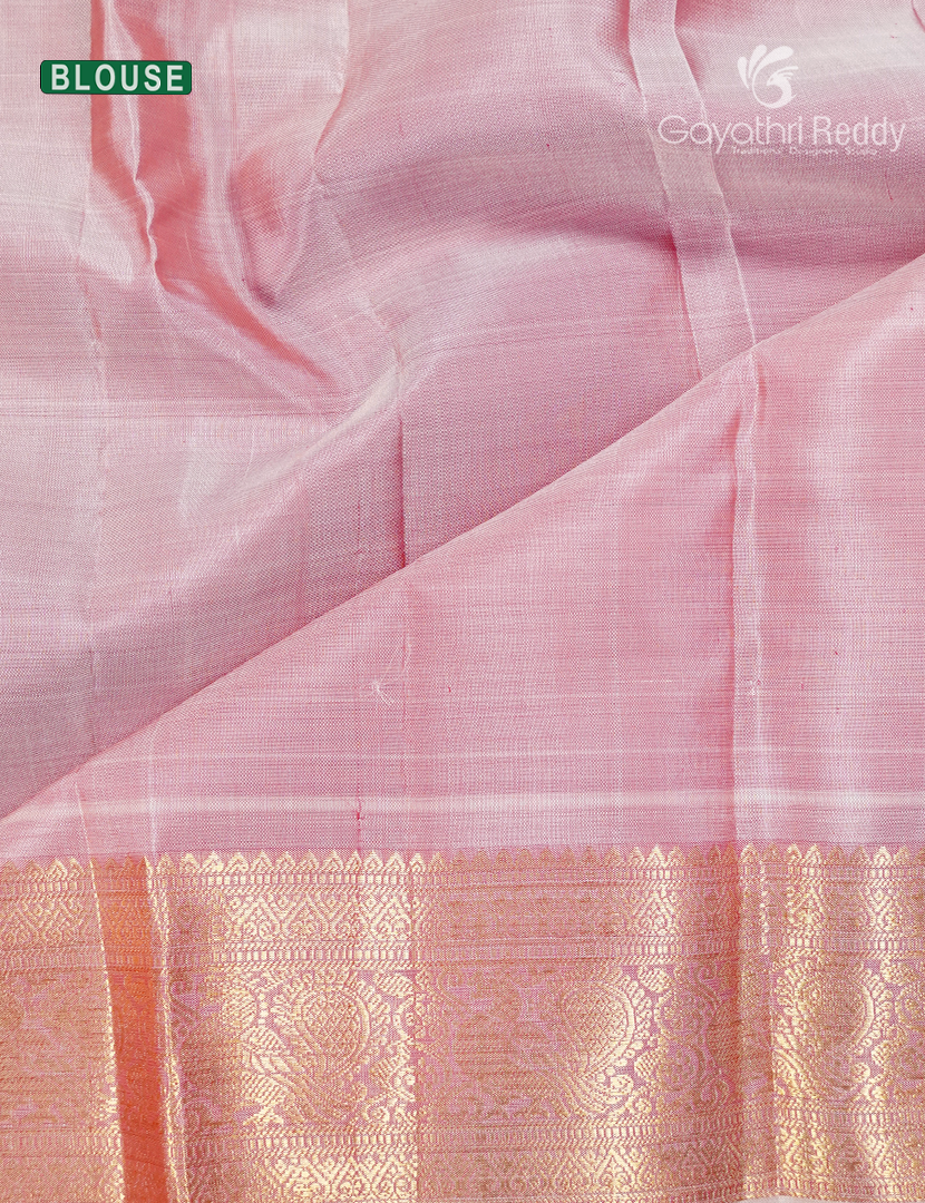 Pure Kanchipuram Silk Saree in Red and Baby Pink (Medium Borders )