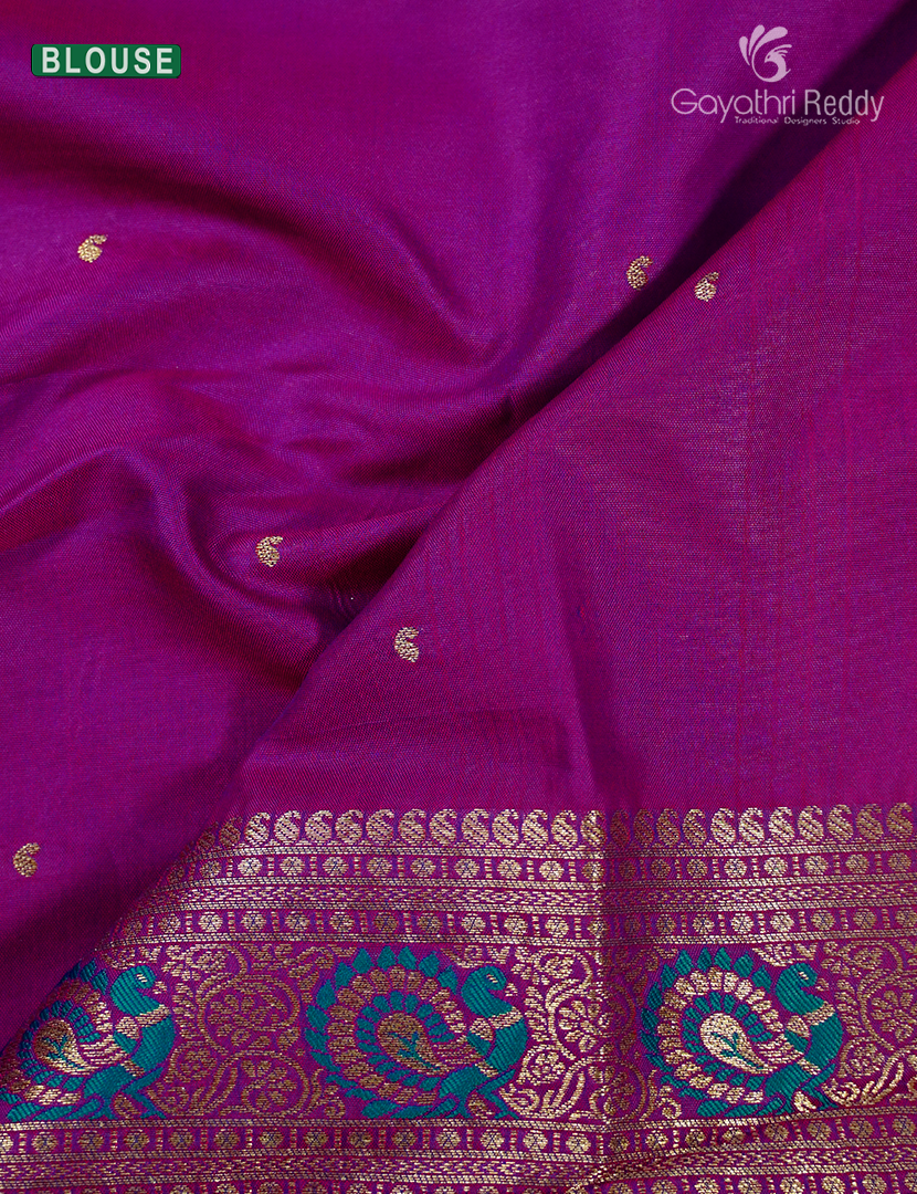Semi Kanchipuram Silk Fancy Saree in Peacock Blue and Magenta