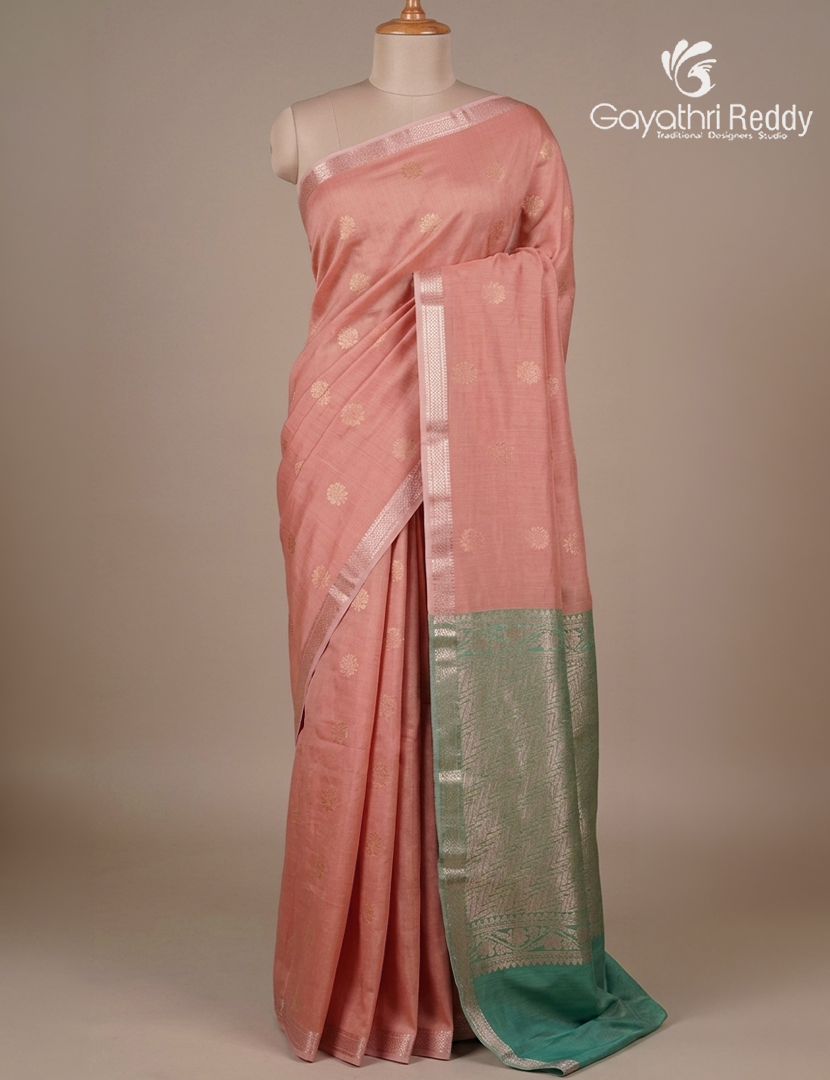 Kanchipuram Sico Saree in Peach and Teal Green