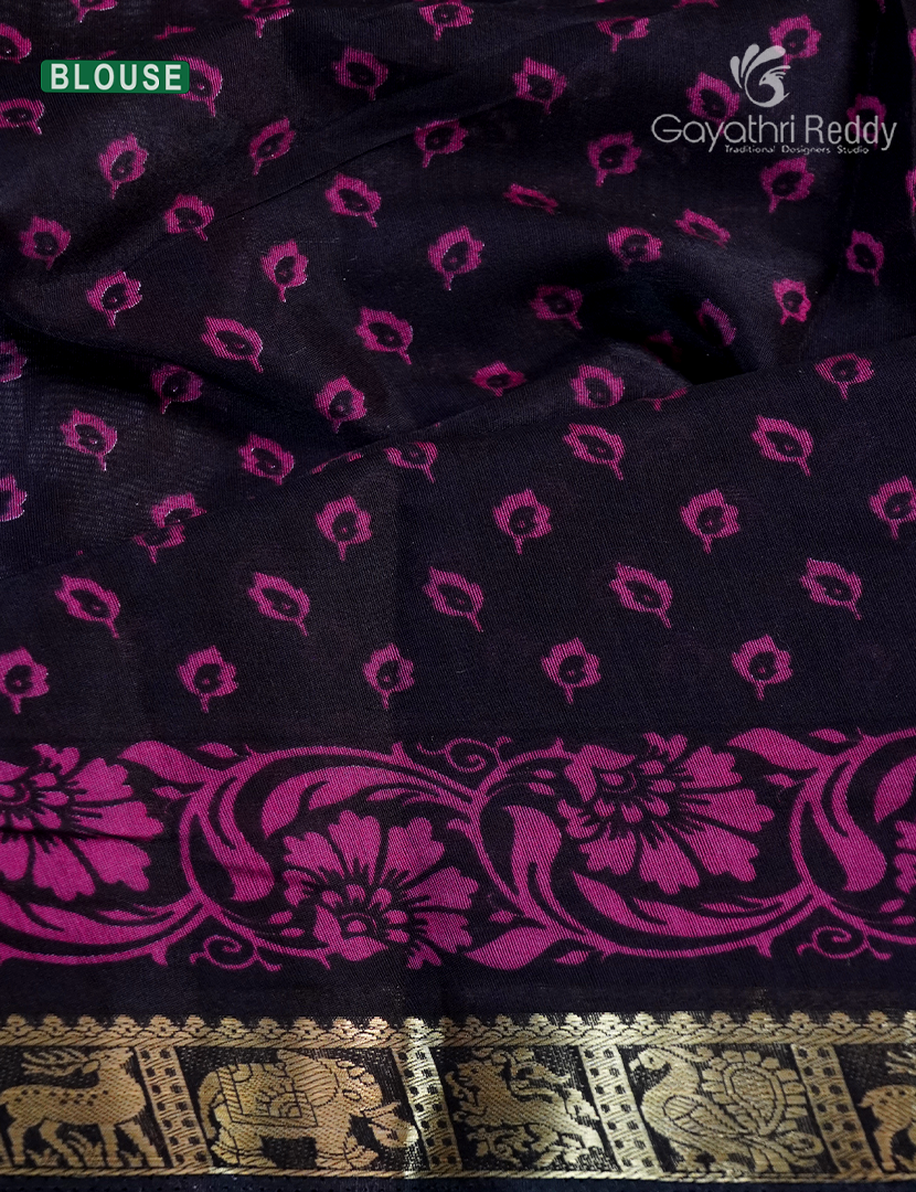 Vidharbha Sico Saree in Fuchsia Pink and Deep Navy Blue