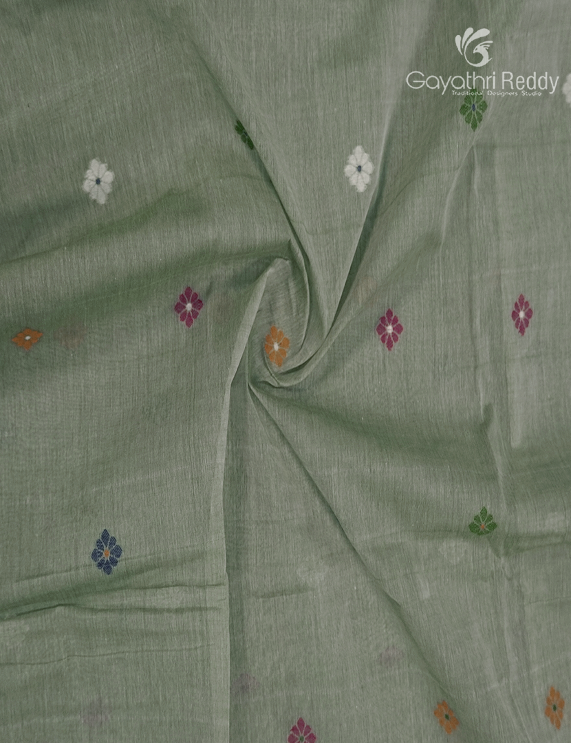 Jamdani Cotton Saree in Sage Green