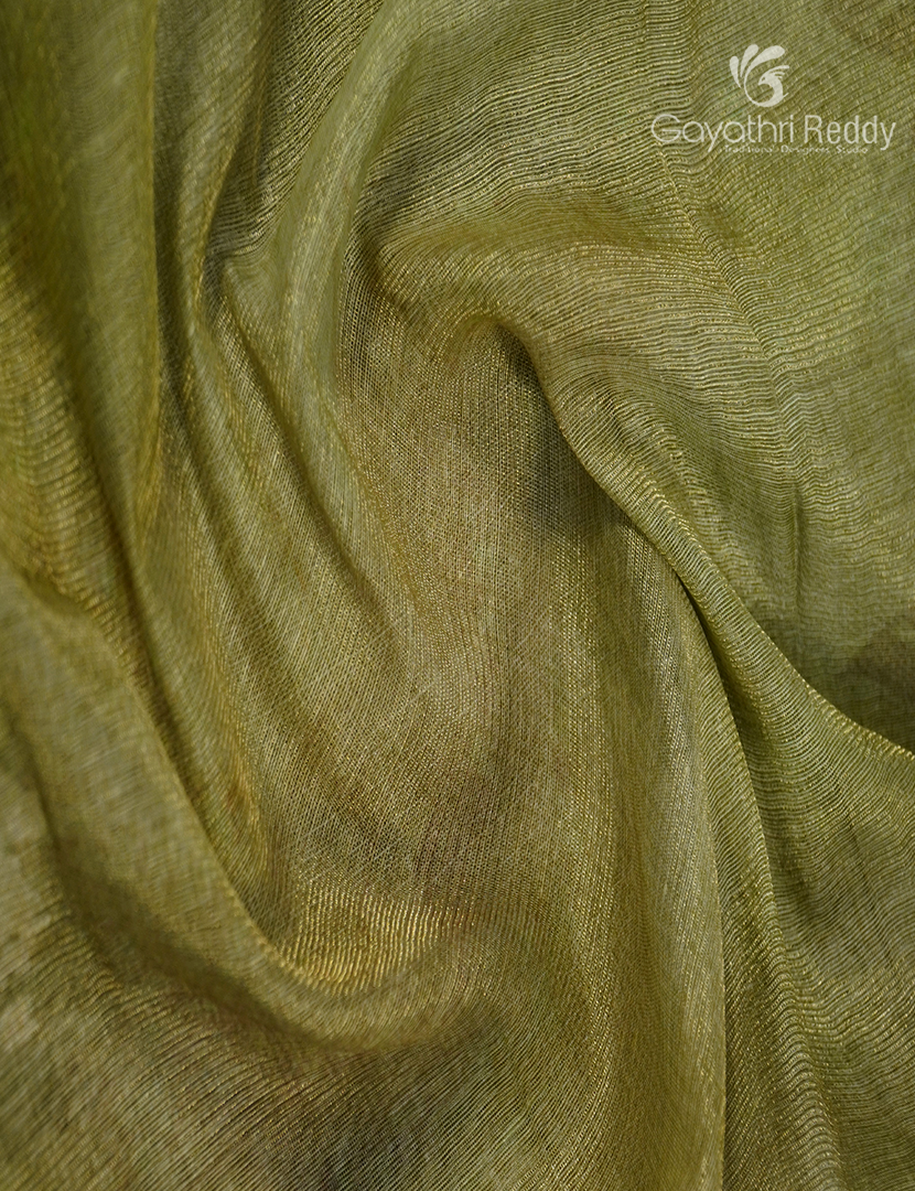 Linen Silk Saree in Parrot Green