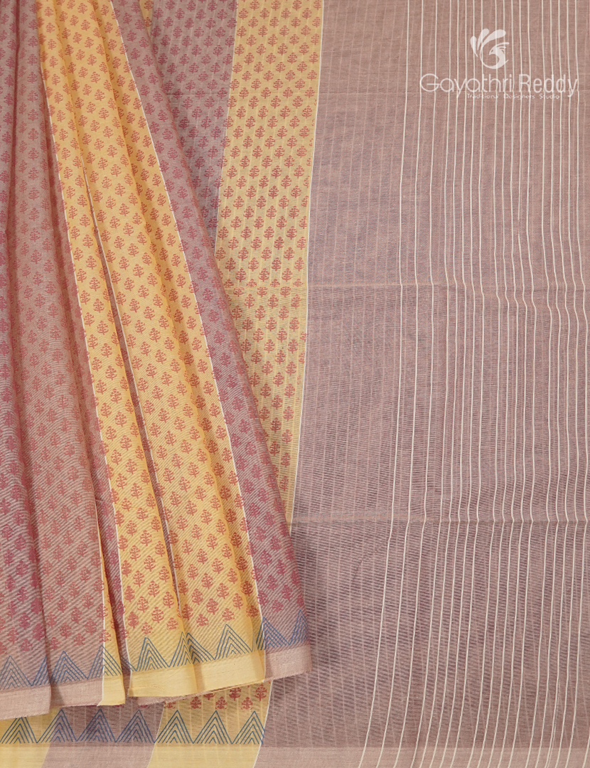 Pure Kanchi Cotton Printed Saree in Mustard and Peach