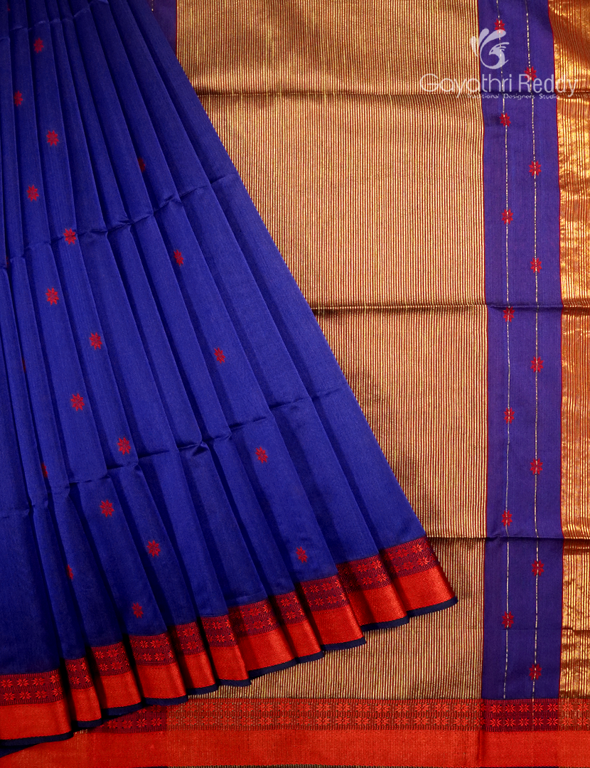 Pure Chanderi Sico Saree in Royal Blue and Red