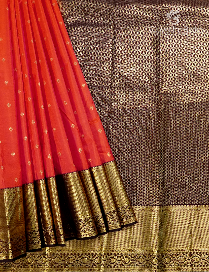 Semi Kanchipuram Silk Saree in Orange and Deep Brown