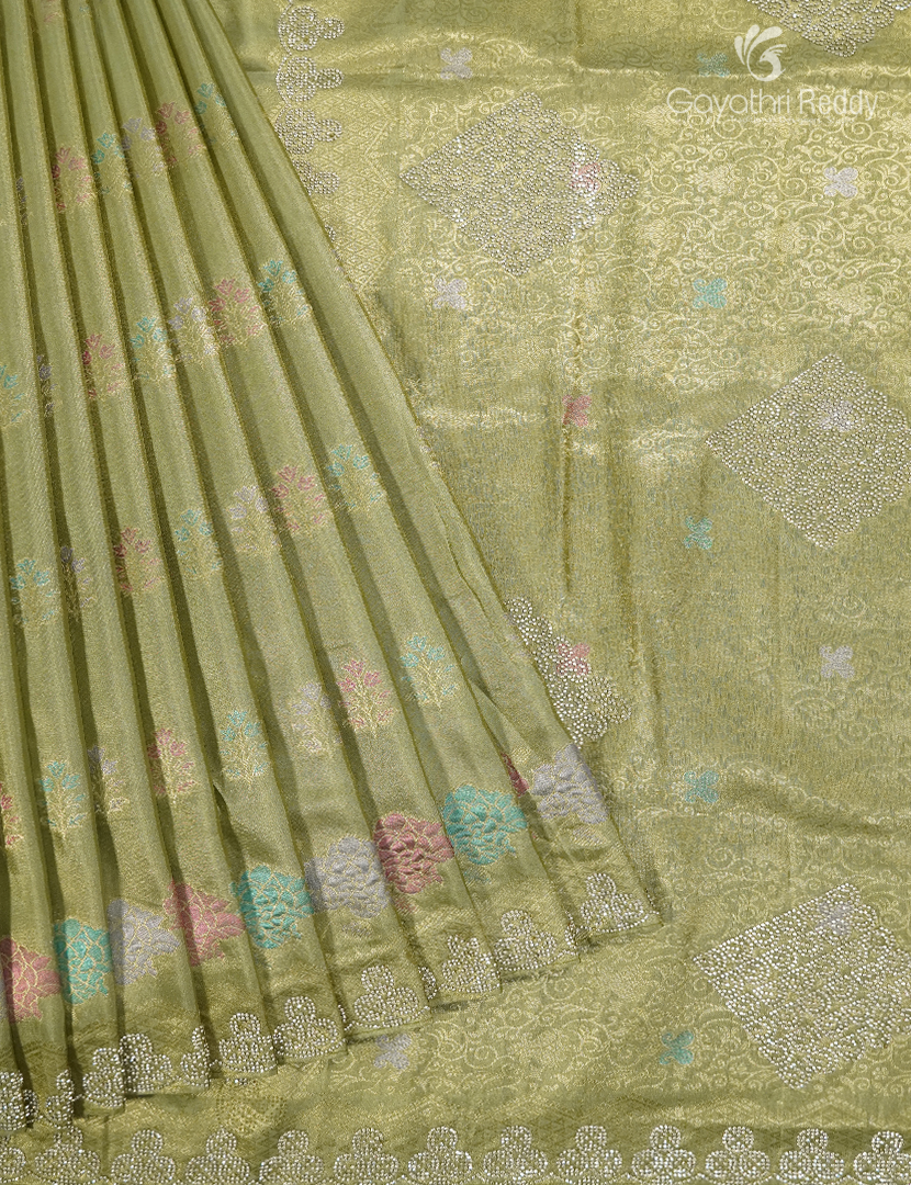Semi Kanchipuram Silk Fancy Saree in Parrot Green