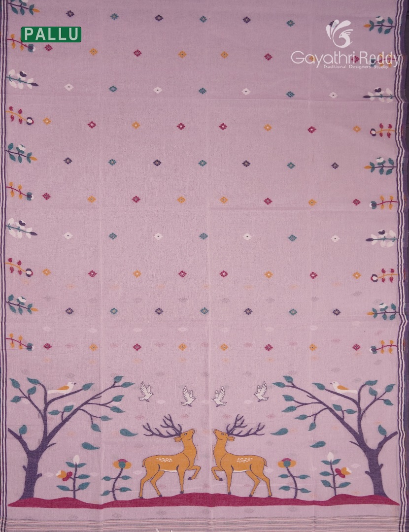 Jamdani Cotton Saree in Baby Pink