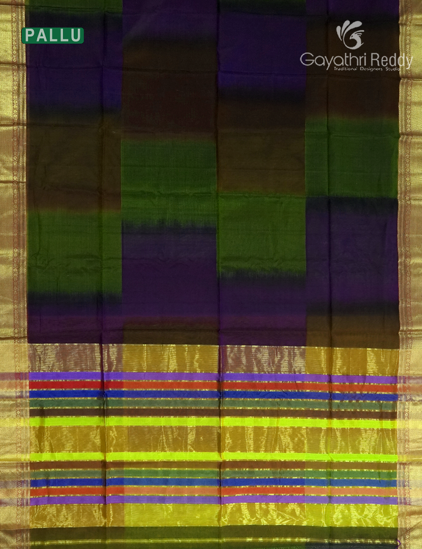 Pure Chanderi Sico Saree in Deep Violet and Deep Mehendi Green