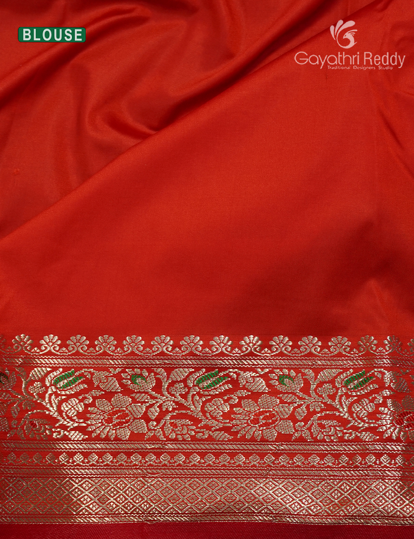 Semi Banaras Katan Silk Saree in Blue and Red
