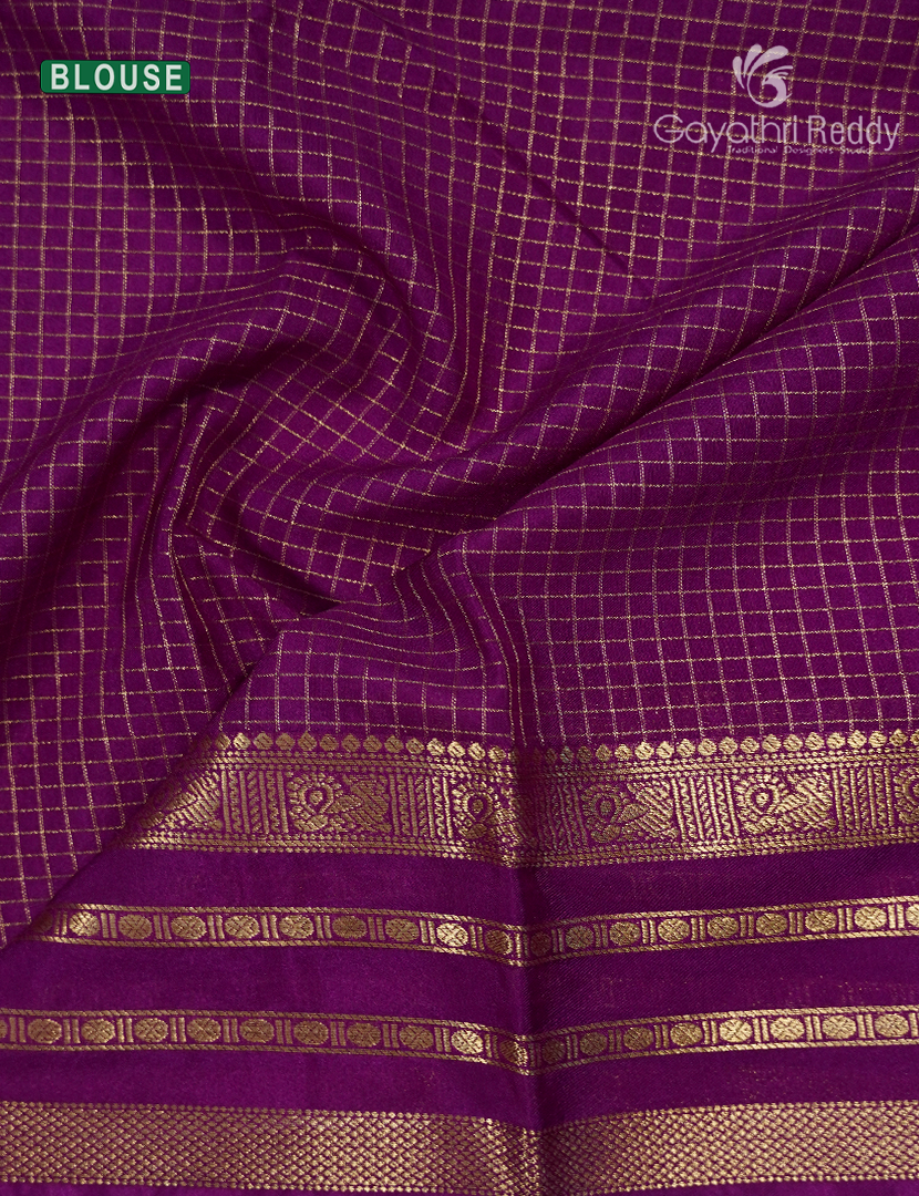 Semi Mysore Crepe Saree in Mango Yellow and Deep Jamun