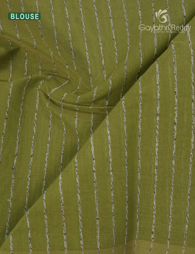 Pure Handloom Cotton Saree in Olive Green