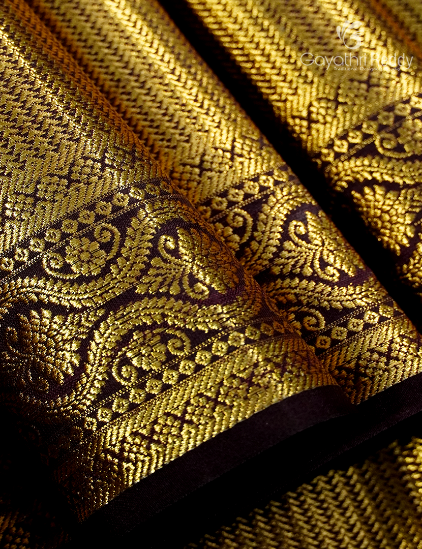 Semi Kanchipuram Silk Saree in Orange and Deep Brown