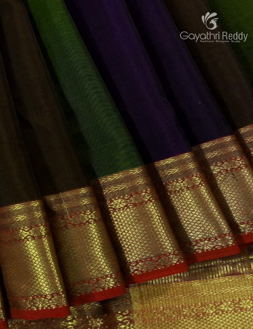 Pure Chanderi Sico Saree in Deep Violet and Deep Mehendi Green