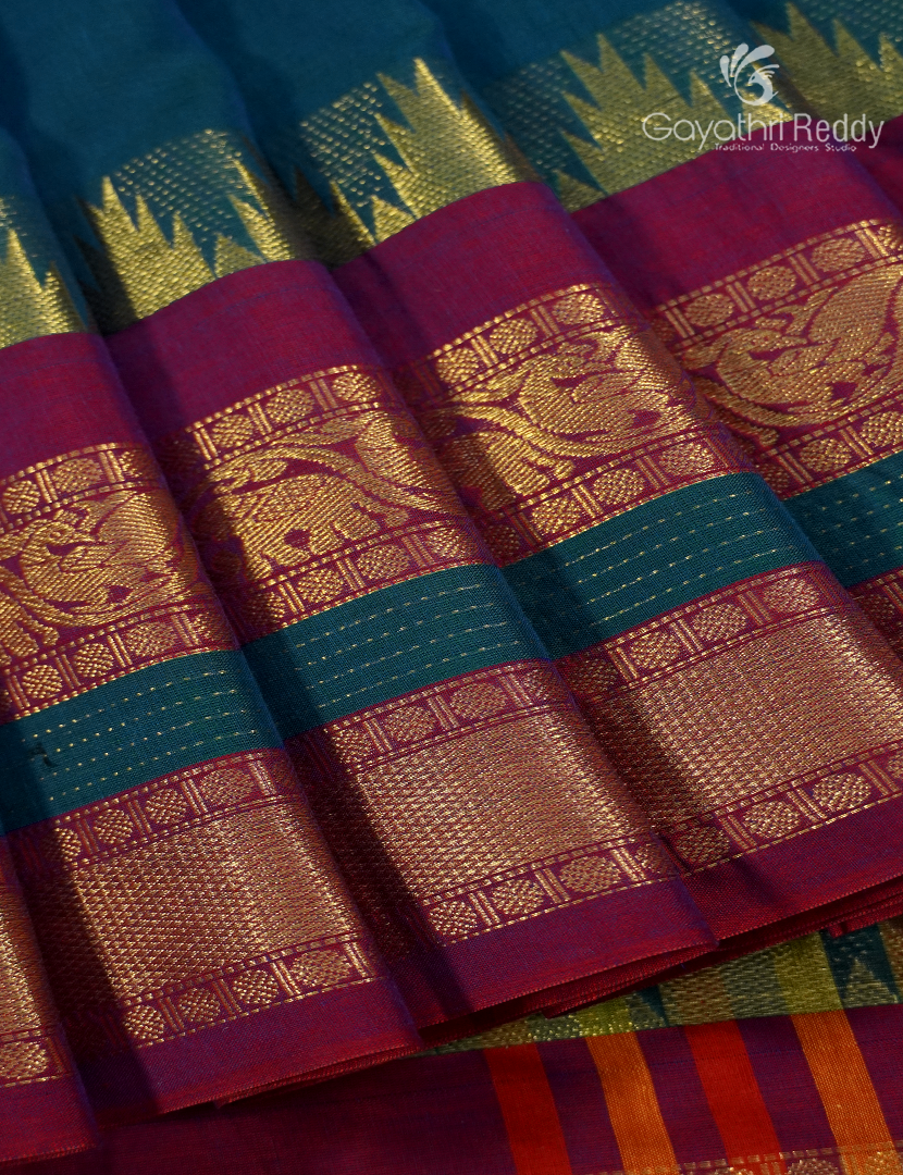 Pure Narayanpet Cotton Saree in Peacock blue