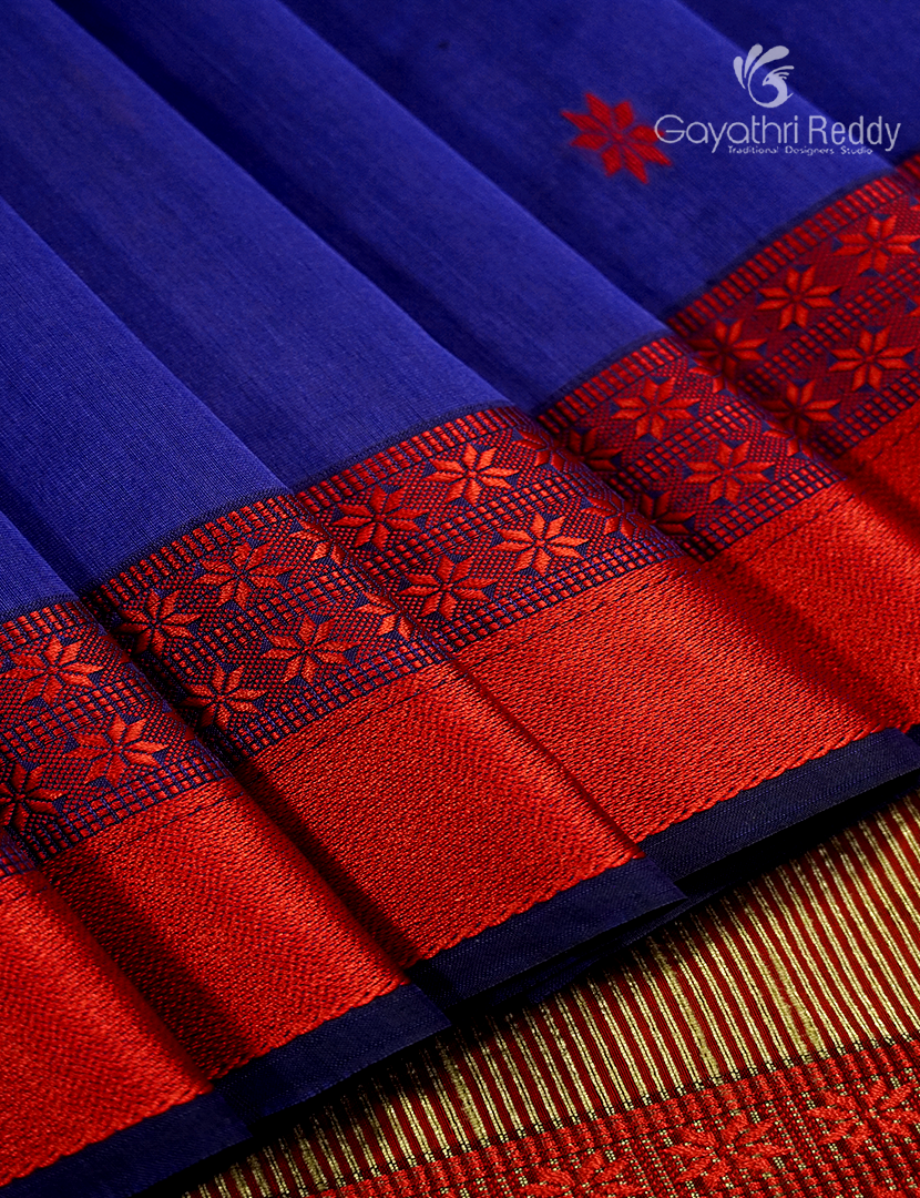 Pure Chanderi Sico Saree in Royal Blue and Red