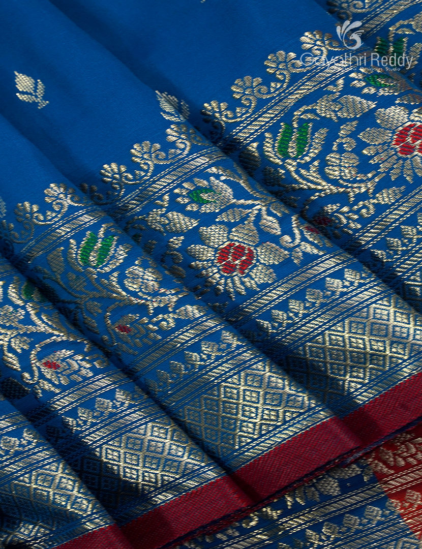 Semi Banaras Katan Silk Saree in Blue and Red