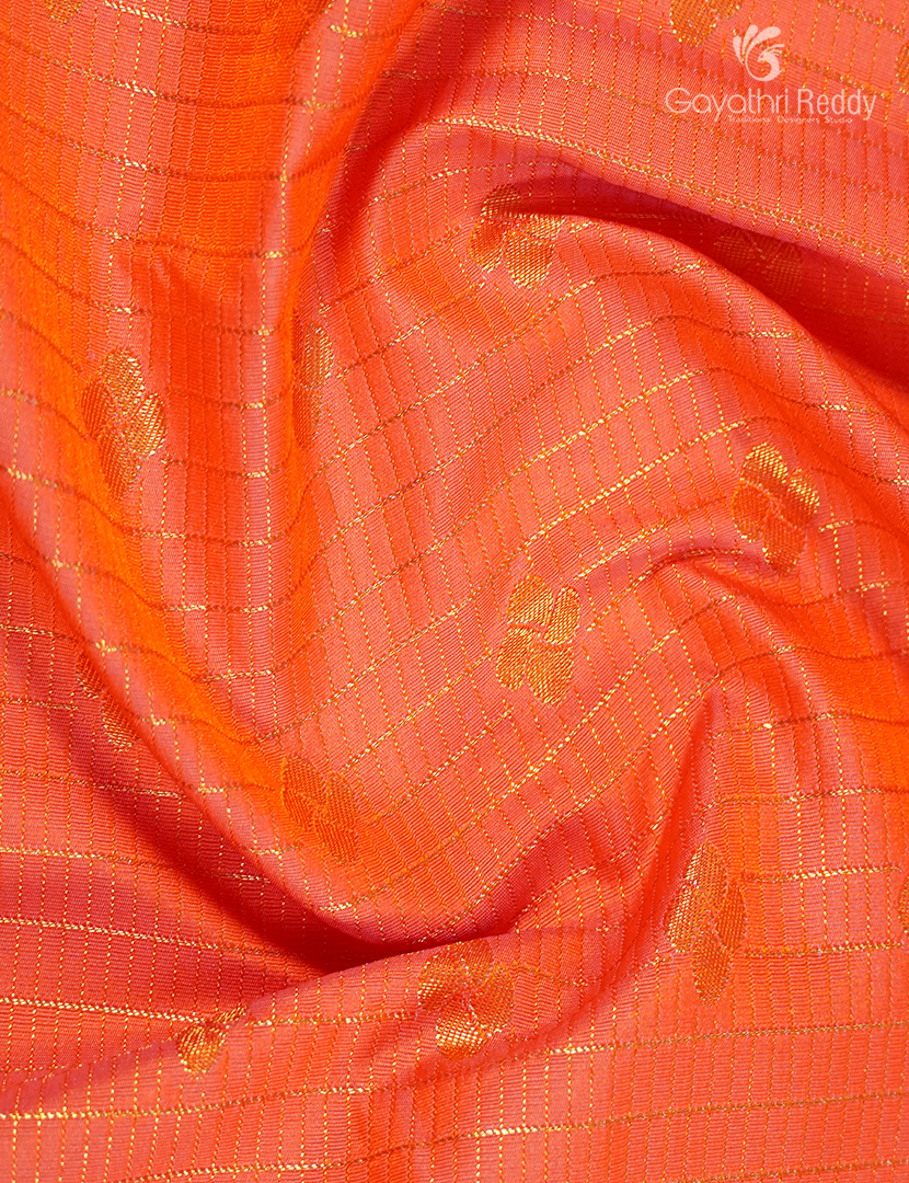 Semi Kanchipuram Silk Saree in Orange and Mehendi Green