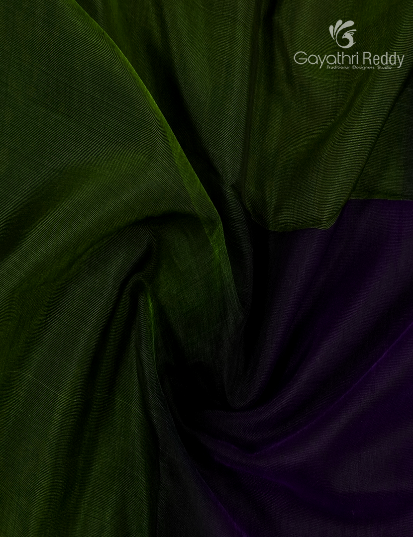 Pure Chanderi Sico Saree in Deep Violet and Deep Mehendi Green