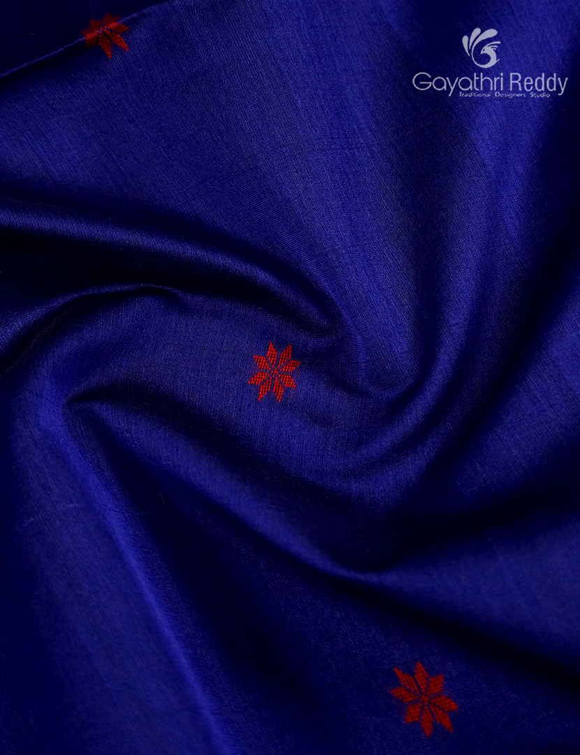 Pure Chanderi Sico Saree in Royal Blue and Red