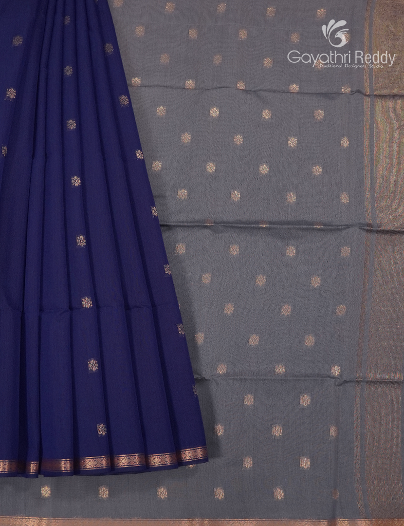Kanchipuram Sico Saree in Navy Blue and Grey