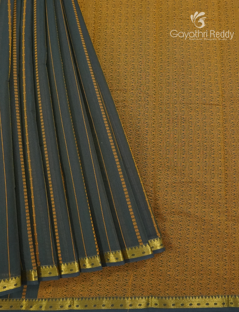 Pure Kanchi Cotton Saree in Slate Black
